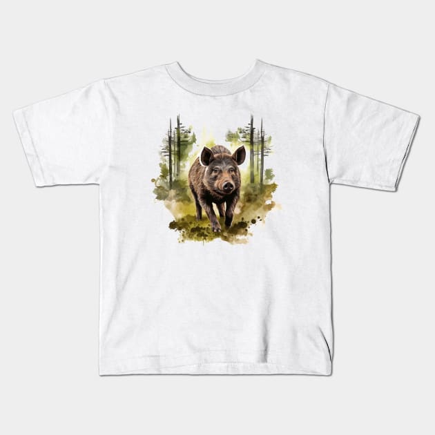 Wild Boar Kids T-Shirt by zooleisurelife